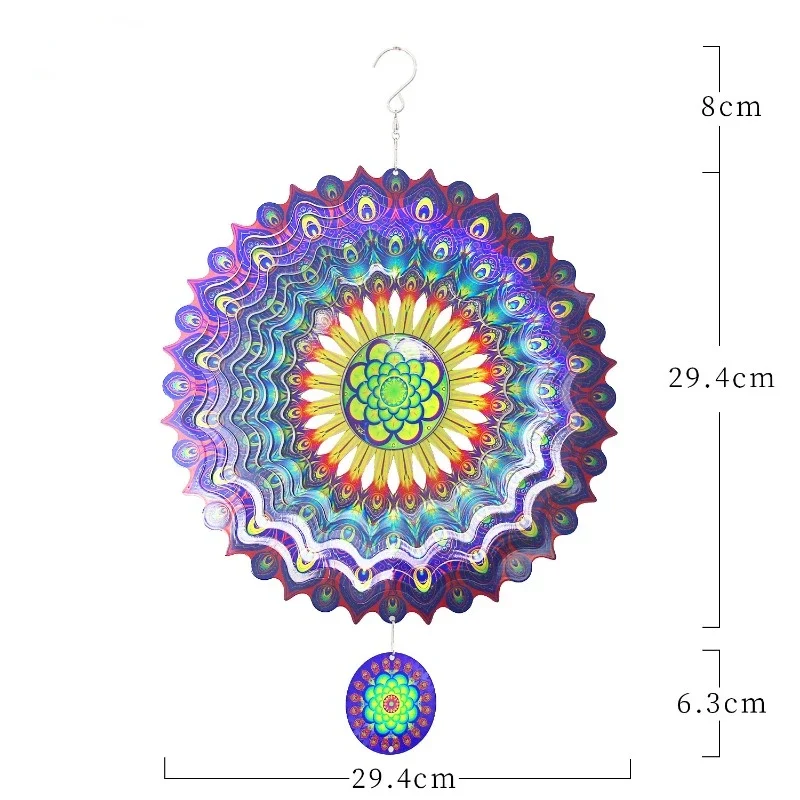 Outdoor Bird Repellent Wind Chime Mandala Garden Yard Balcony Stainless Steel Hanging Decor for Home 3D Rotating Wind Spinner 6