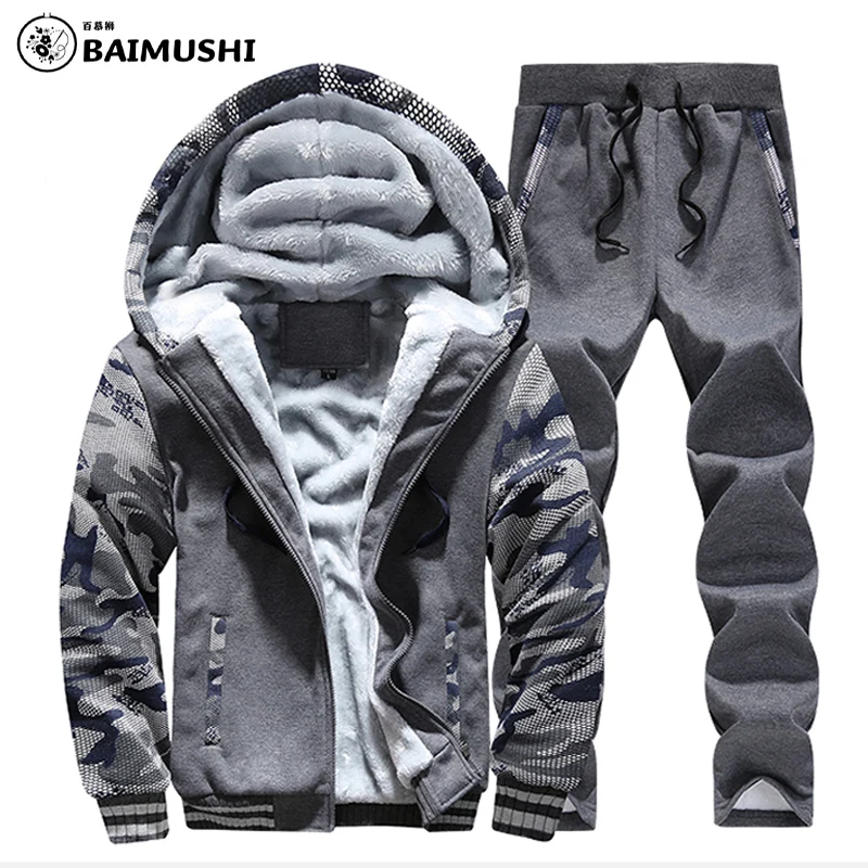 Men's Winter Fishing Suit Sports Jacket Pants Suits Fleece Warm Outdoor Hiking Hoodies Wool Camouflage Tracksuit Sweatshirts