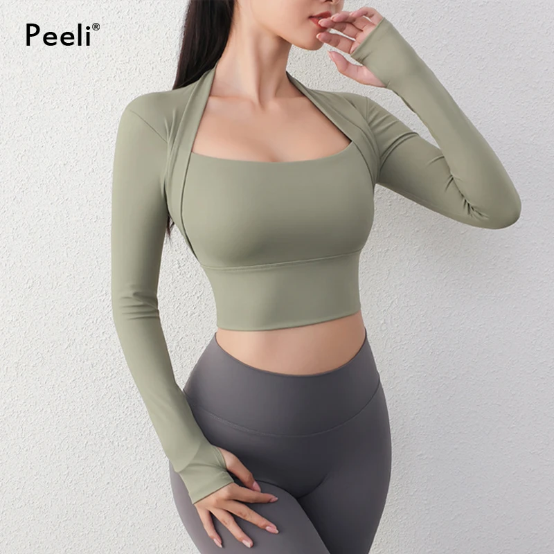 Yoga Shirts Women Gym Crop Tops Long Sleeve Gym Sports Top with Pad Breathable Running T-Shirts Fitness Workout Yoga Clothing