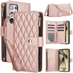Crossbody Leather Wallet Phone Case with Wrist Strap and Zippered Closure - Galaxy S23 FE (Pink)