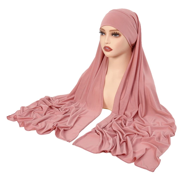 106853-88aaf3.jpg Cristal chanvre femmes Hijab couleur unie musulman dames Turban doux élastique foulard moyen-orient tête enveloppement foulard
