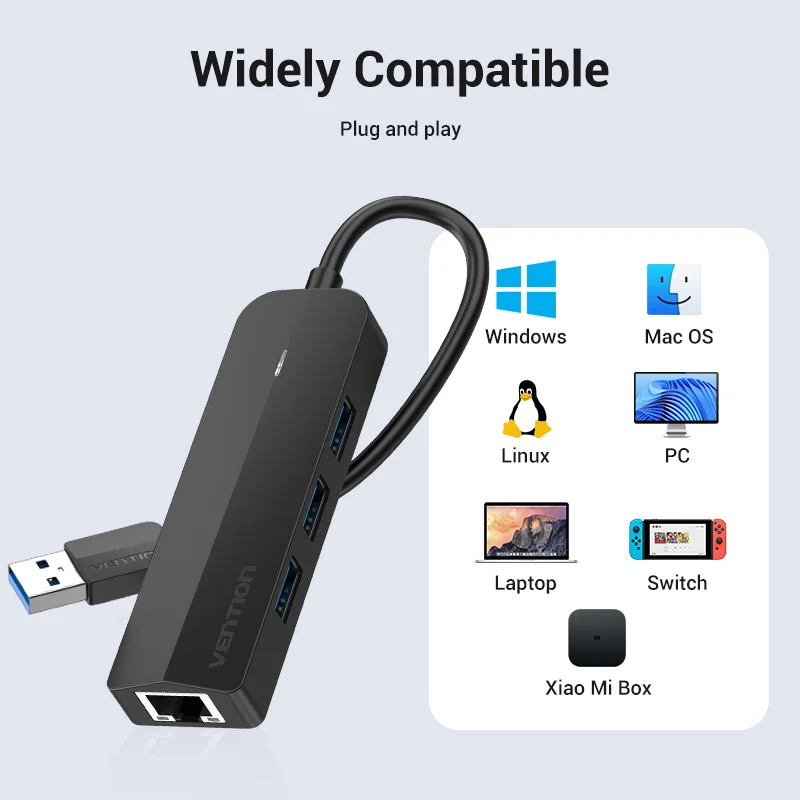 Vention USB Ethernet Adapter USB 3.0 USB-C to RJ45 Gigabit Ethernet Port for PC Network Hard Disk Ethernet HUB Mi Box Nintendo images - 6