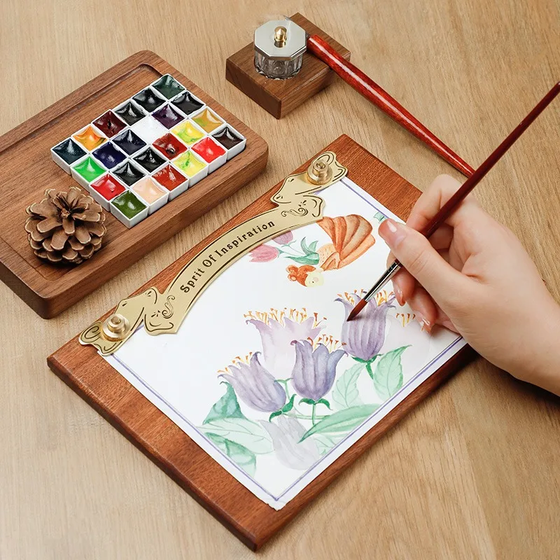 Tavolo da disegno in legno massello studenti d'arte Clip da cavalletto speciale Clip da Menu in ottone Retro Sketch Display Board portacarte per appunti - immagine 4