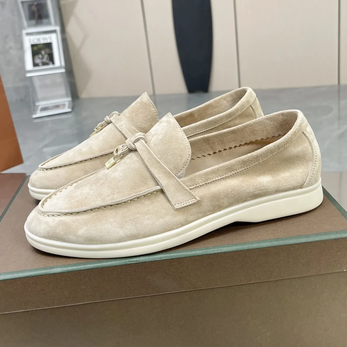 

Summer strolling leather casual shoes, male cattle suede lovers' flat sole Lefu shoes, spring and autumn new women's shoes flats