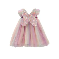 Summer Girls' Princess Party Birthday Dress Back Bow Wings Fairy Strap Embroidered Butterfly Mesh Dress Rainbow Baby Clothes 3