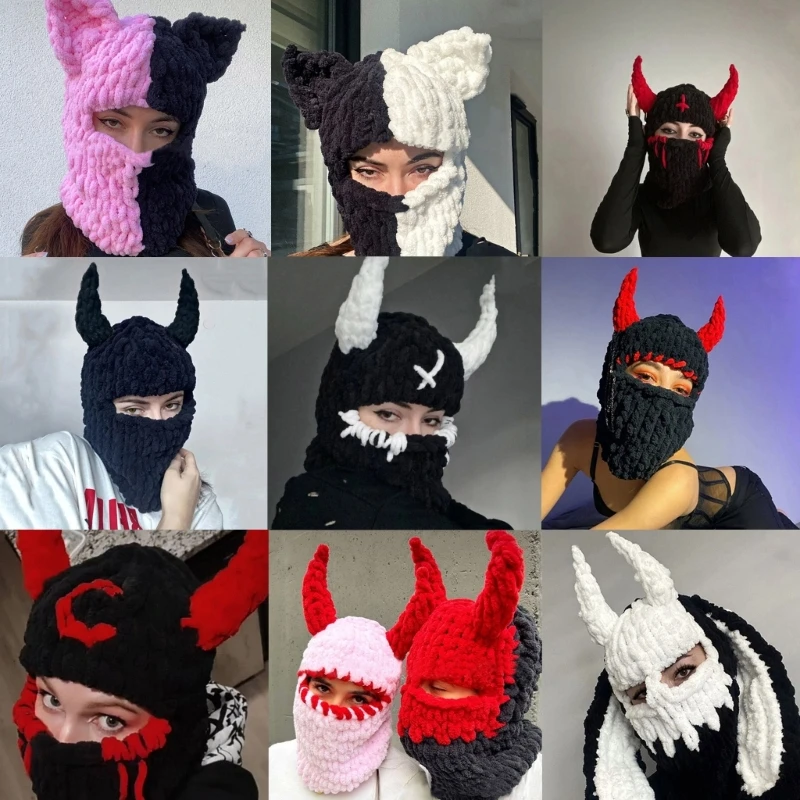 

Horns Knitted Hat Women Winter Balaclava Hat Cosplay Costume Hat Warm Girl Party Hat Universal Lady Headdress 10CF