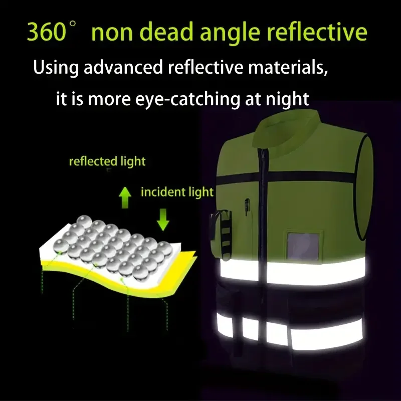 Unisex High-Visibility Safety Vest With Pockets&Zipper Ideal for Night Runs Cycling&Construction Work Fluorescent Night Uniform reflective vest