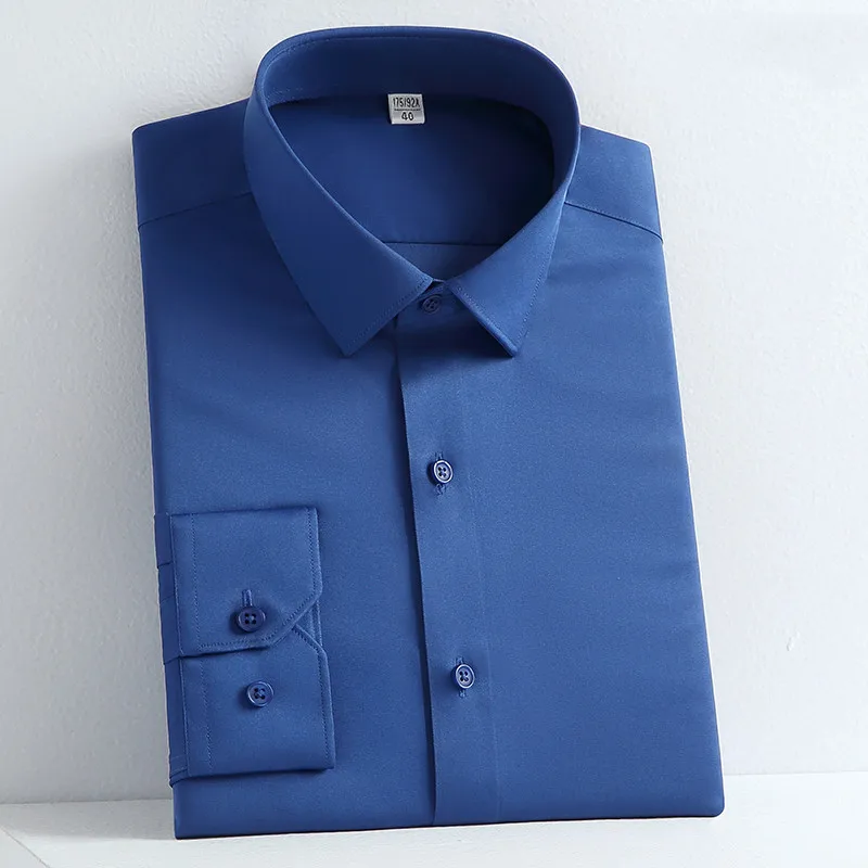 Formal Men Shirt Long Sleeve Elastic Solid Casual Designer Smart Shirts Stretch Solid Slim Fit Camisas Social Purple Male Blouse dress shirts,men casual shirts