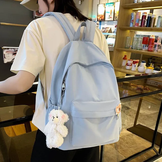 SEETIC Simple Solid Color Backpack Women Waterproof Nylon Women Backpack Casual School Backpack For Teenage Girl Travel Backpack 1