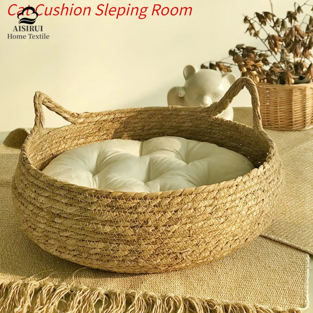 

Cat Scratching Board Rattan Washable Cotton Four Seasons Cat Bed Woven Removable Upholstery Sleeping House Cat Scratch Floor
