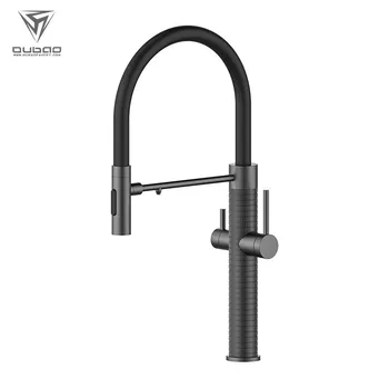 Luxury Brushed Gold กรองน้ําก๊อกน้ําห้องครัว Modern Design อ่างล้างจานติดตั้งแตะทองเหลืองร้อนเย็น KITCHEN TAP 3-Channel Water Flow 2