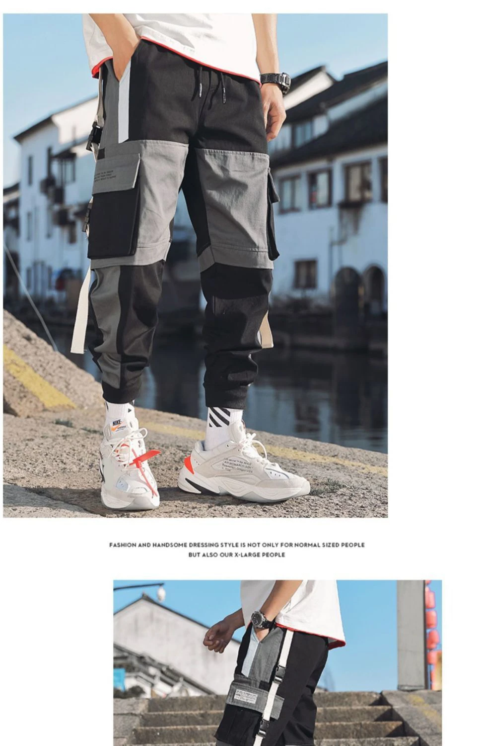 Women Male Cropped Pants Ribbons Joggers Gothic Men Chain Clothes Hip Hop Cargo Pants Streetwear Sweatwear Casual Pockets Pants blue cargo pants