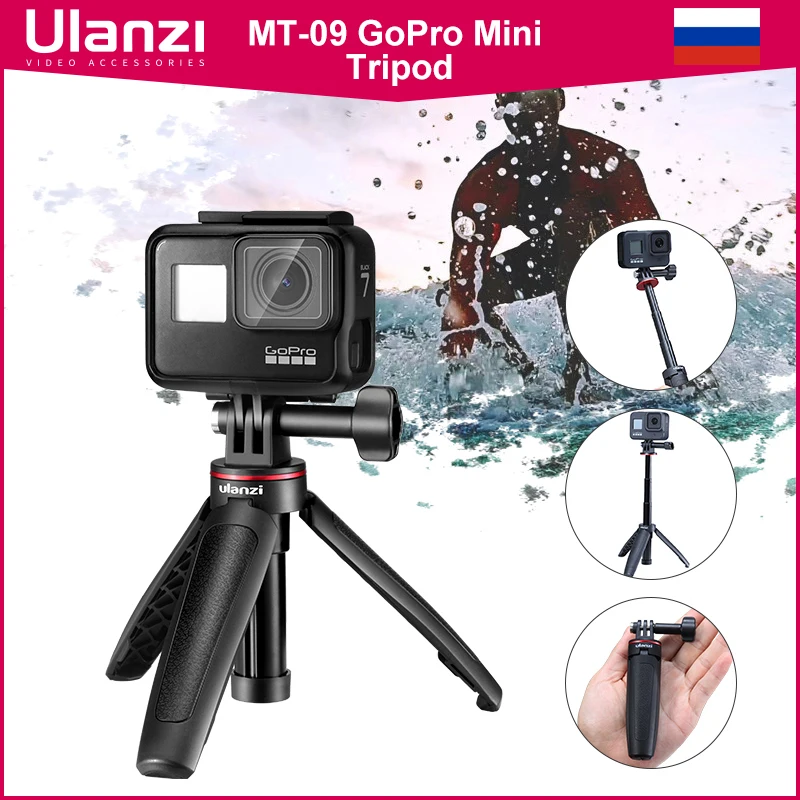 Ulanzi MT-09 Extend Gopro Vlog Tripod Mini Portable Tripod for Gopro Hero 12 11 10 9 8 7 6 Black Session Osmo Action insta360 X3 telesin для gopro hero 11 10 9 8 7 6 рюкзак с зажимом 360 вращающийся зажим для osmo action xiaoyi insta360 x2 one r экшн камера
