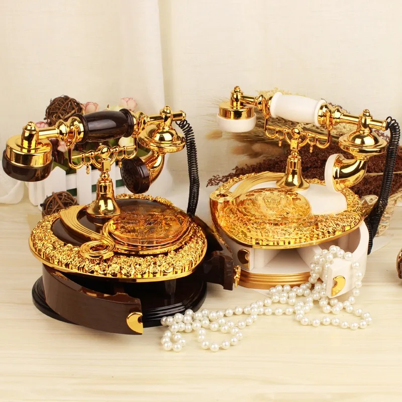 Vintage phone, music box, clock, music box, classical jewelry European photography props