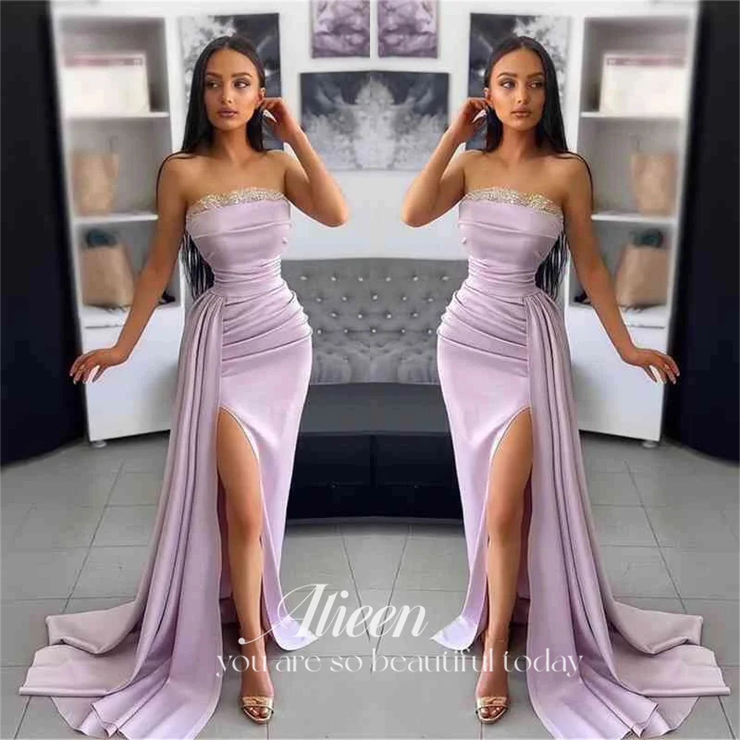 

Evening Dress Guest Wedding Party Dress Women Elegant Luxury Evening Dresses 2023 Lilac High Slit Mermaid Bridesmaid Prom