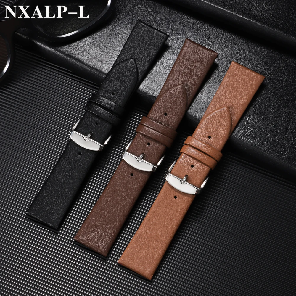 Premium Ultra-Thin Calf Leather Watch Strap - Soft Genuine Leather Band