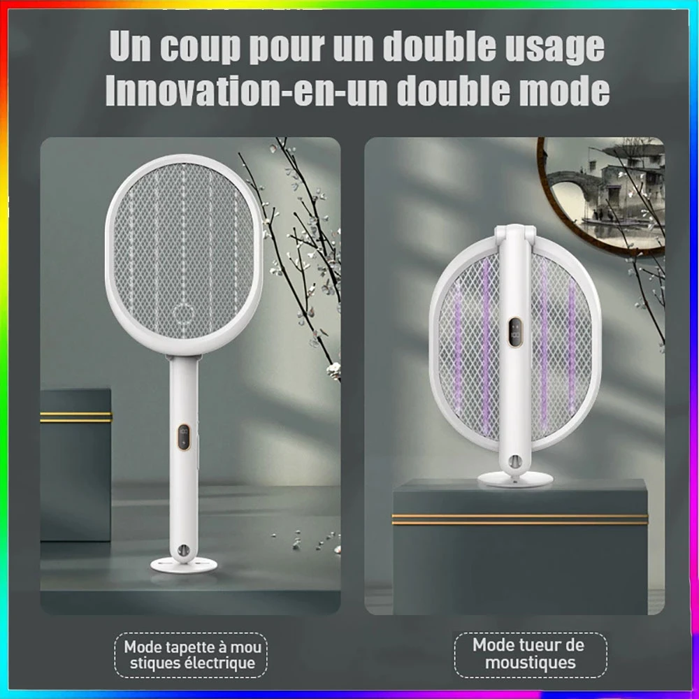2 in 1 Electric Shock Mosquito Swatter Folding Fly Insect Killer with