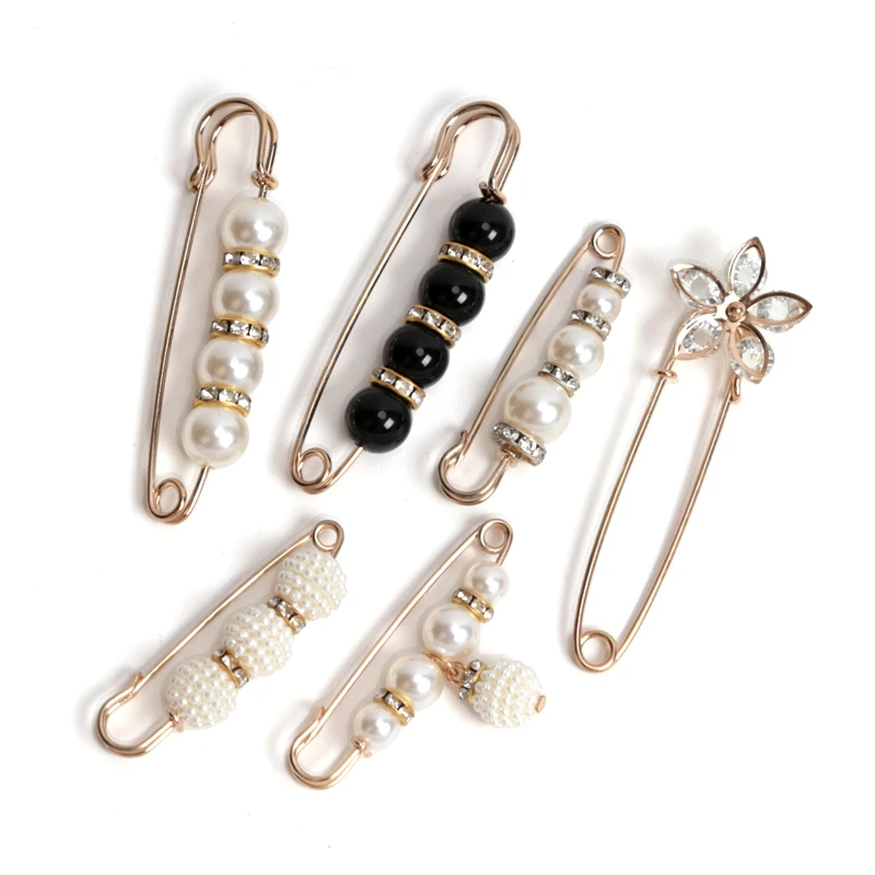 6-teiliges Set für Damen, modisch, Perlenbrosche, Taille, verstellbarer Rock, rutschfest, Metallstift, feste Kleidung, DIY-Schal-Zubehör – Detail 1