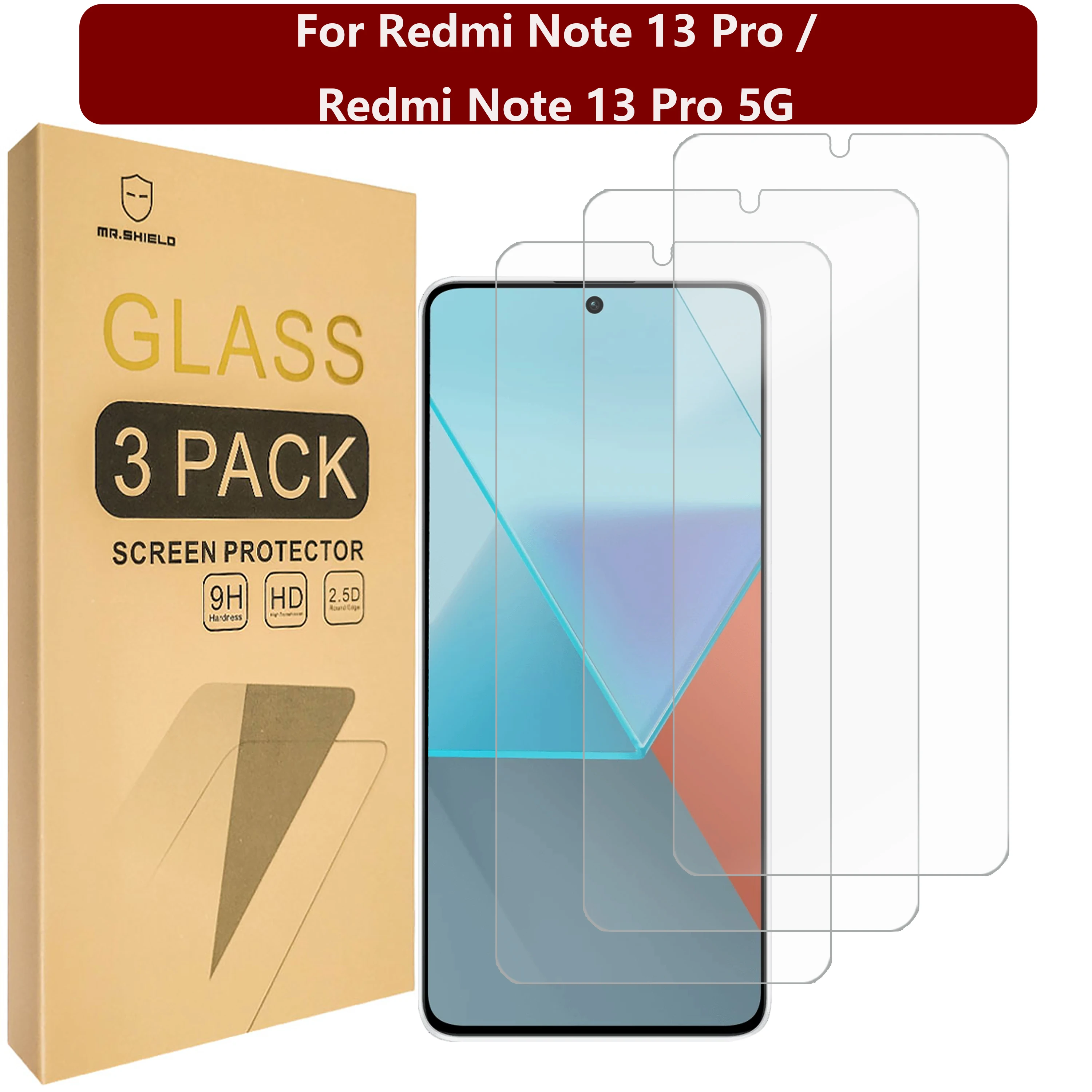 

Mr.Shield [3-Pack] Screen Protector For Redmi Note 13 Pro / Redmi Note 13 Pro 5G [Tempered Glass] [Japan Glass with 9H Hardness]