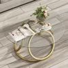 Round Coffee Table, Modern Silver Coffee Table Living Room Table with Ring-Shaped Frames, Glass Coffee Table for Home&Office 2