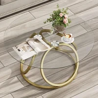 Round Coffee Table, Modern Silver Coffee Table Living Room Table with Ring-Shaped Frames, Glass Coffee Table for Home&Office 2
