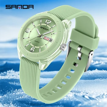 SANDA New 6287 Male and Female Student Leisure Exam Watch, Night Light Waterproof Double Calendar Women's Quartz Watch 2025