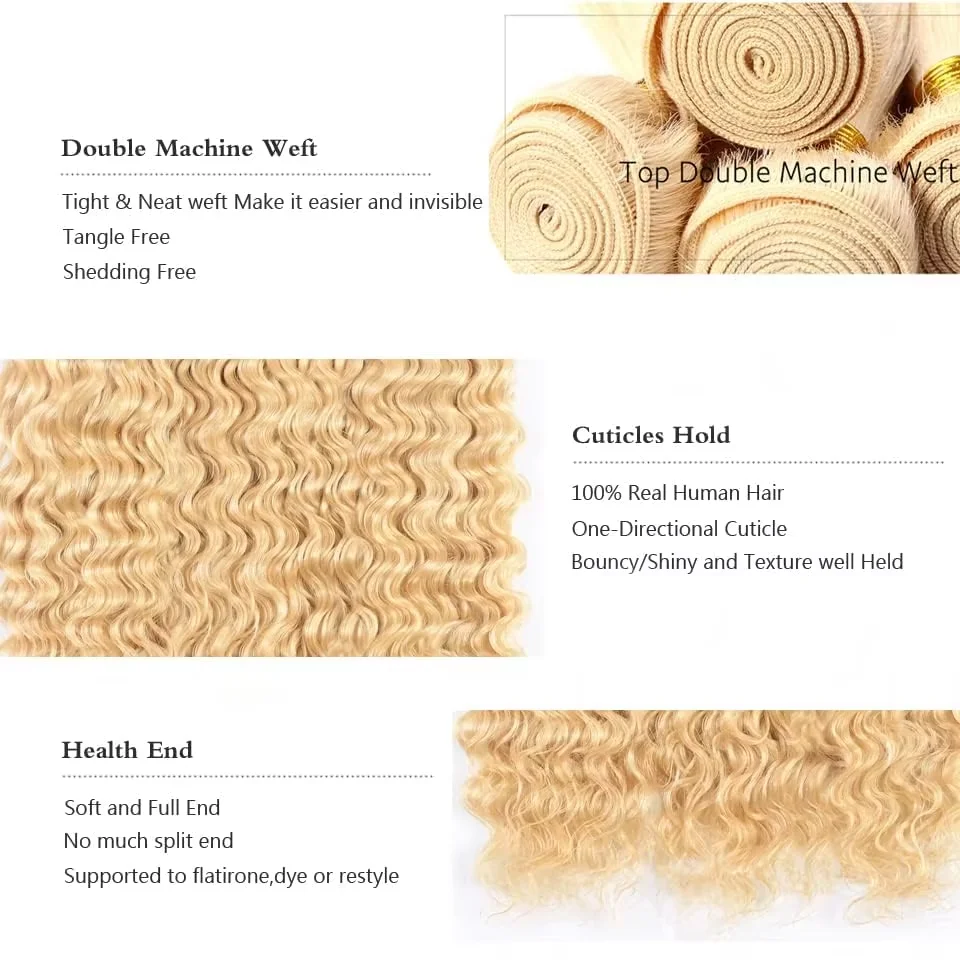 613 Blonde Deep Wave Vietnamese Curly Human Hair Bundles 28 30 32 Inch 1 2 3 Bundle Deals 100% Virgin Remy Hair Weave Extensions 2