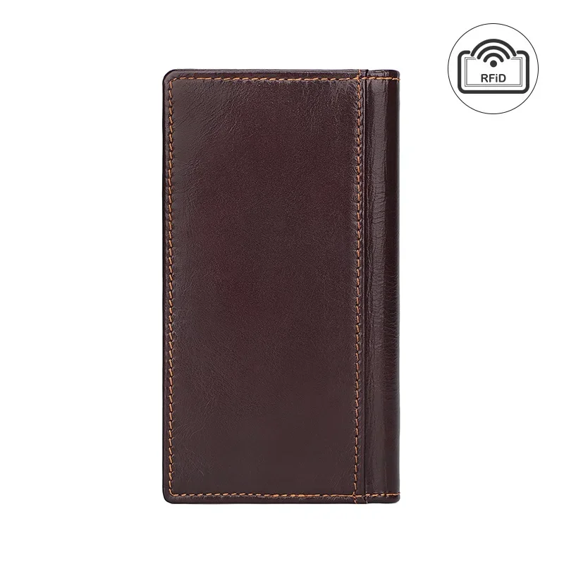 Vintage Leather Long Wallet with Coin Purse, RFID Blocking Card Holder