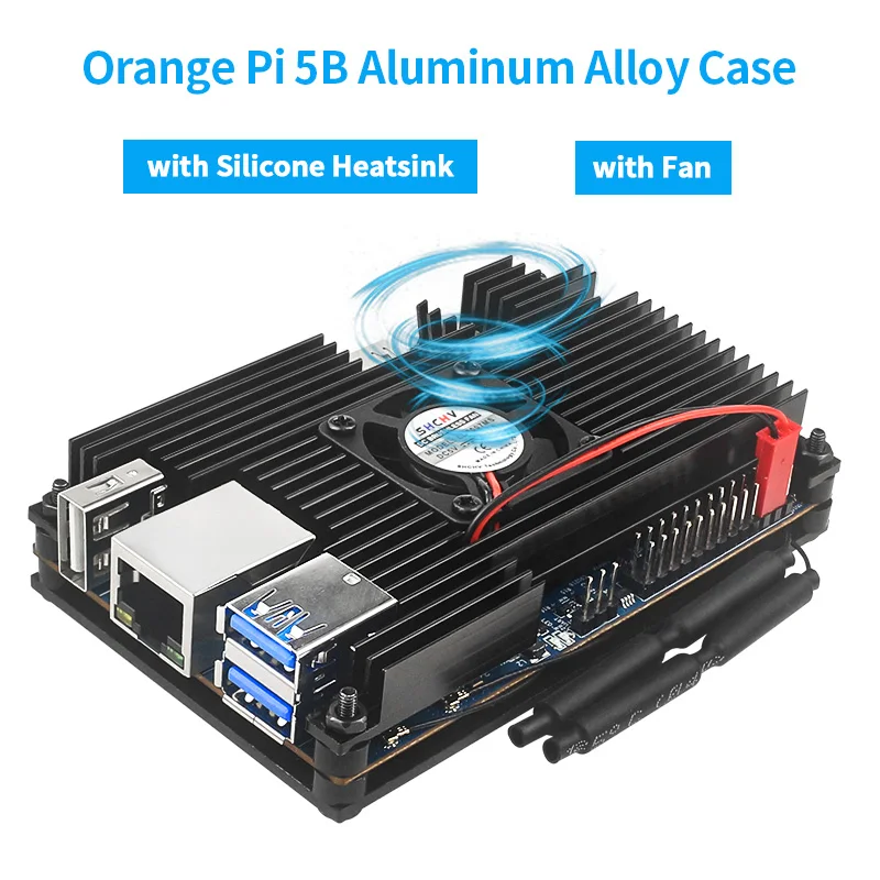 Orange Pi 5 Aluminum Alloy Case Active & Passive Metal Cooling Enclouse with Fan