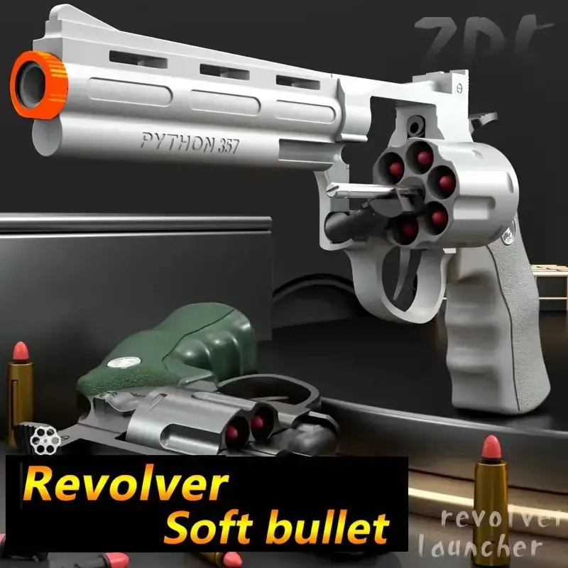 Revolver Toy Gun, Manual Firing, Soft Bullet, Shell Throwing Soft Bullet Gun Toy, Long Revolver Toy Gun (Containing 6 Bullets An 3