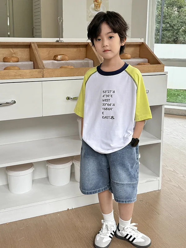 여름 캐주얼 데님 반바지 (남아용, 5-14세) 한국 스타일 중간 허리 높이 5부 길이 유행 아동복