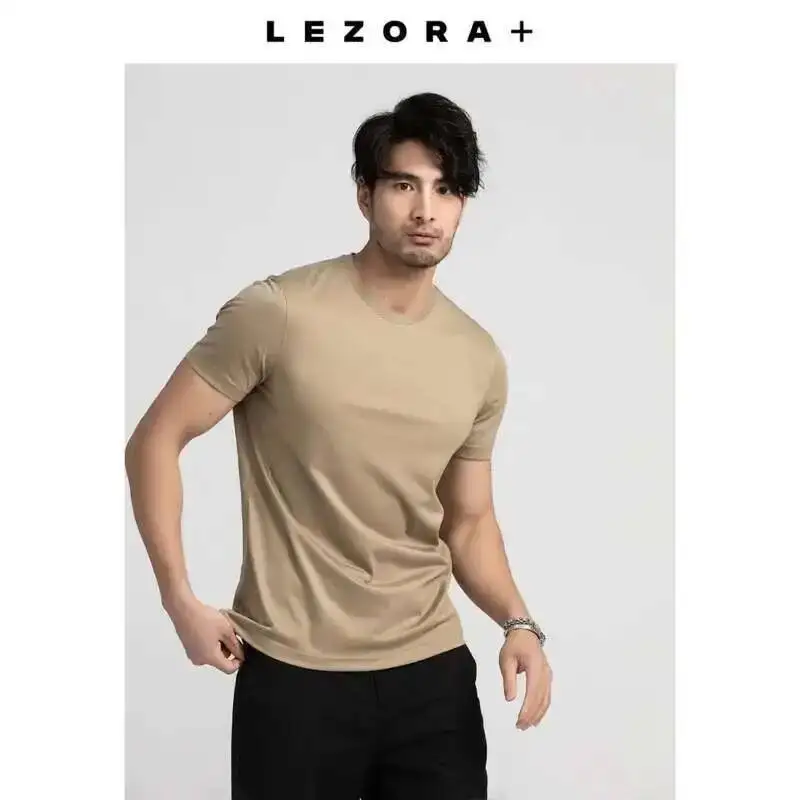 Men T Shirt Summer Mulberry Silk Mercerized Cotton V-neck Loose Short Sleeve 7%Silk