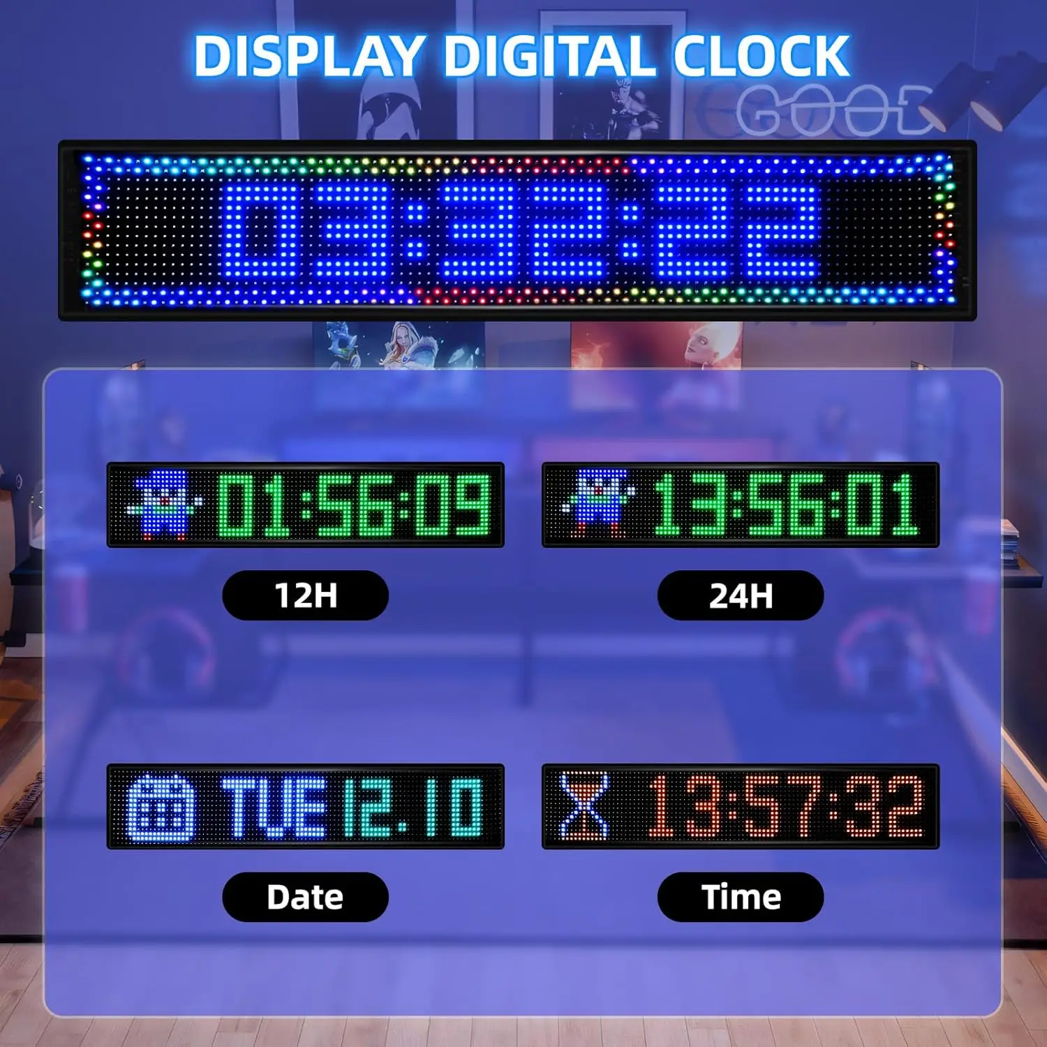 Scrolling LED Sign Programmable LED Scrolling Sign Control DIY Text Pattern Animation LED Digital Sign Store Window Advertising