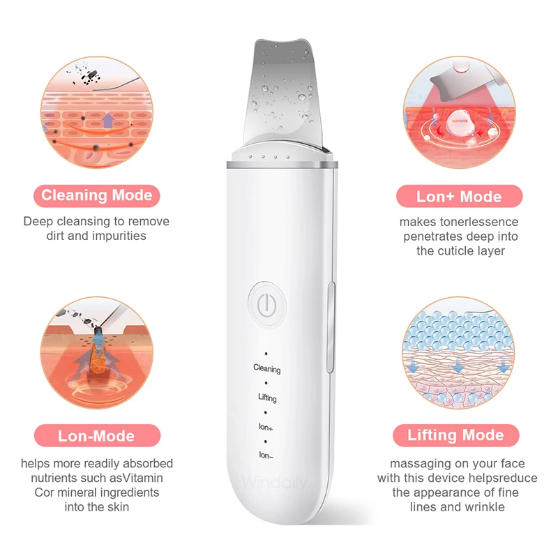Ultrasonic Skin Scrubber Vibration Face Spatula Blackhead Remover Shovel Clean Cavitation Peeling Facial Lifting Skin Care Tools 2