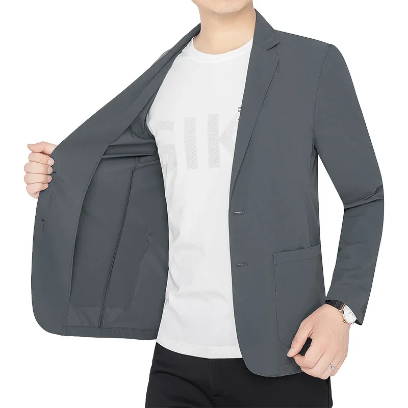 Men Suit Jacket Summer Men Blazers Gray Solid Color Business Suit Jacket