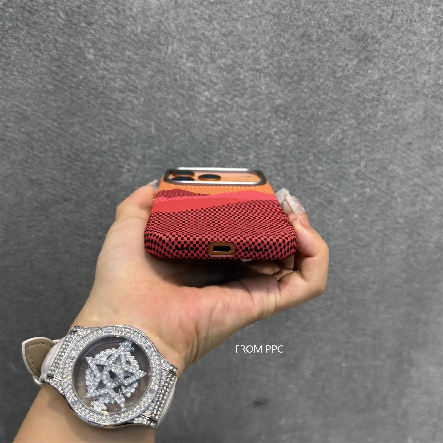 Orange Mountain Peak Carbon Relief Phone Case with Camera Lens Protection, Hard PC MagSafe Shell