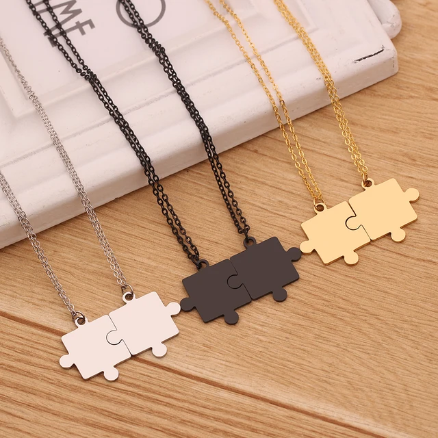 Pulseras Personalizadas Collares De Pareja Acero Inoxidable - Rompecabezas De Corazón - Regalo Para San Valentín O Aniversario Parejas Con Iniciales