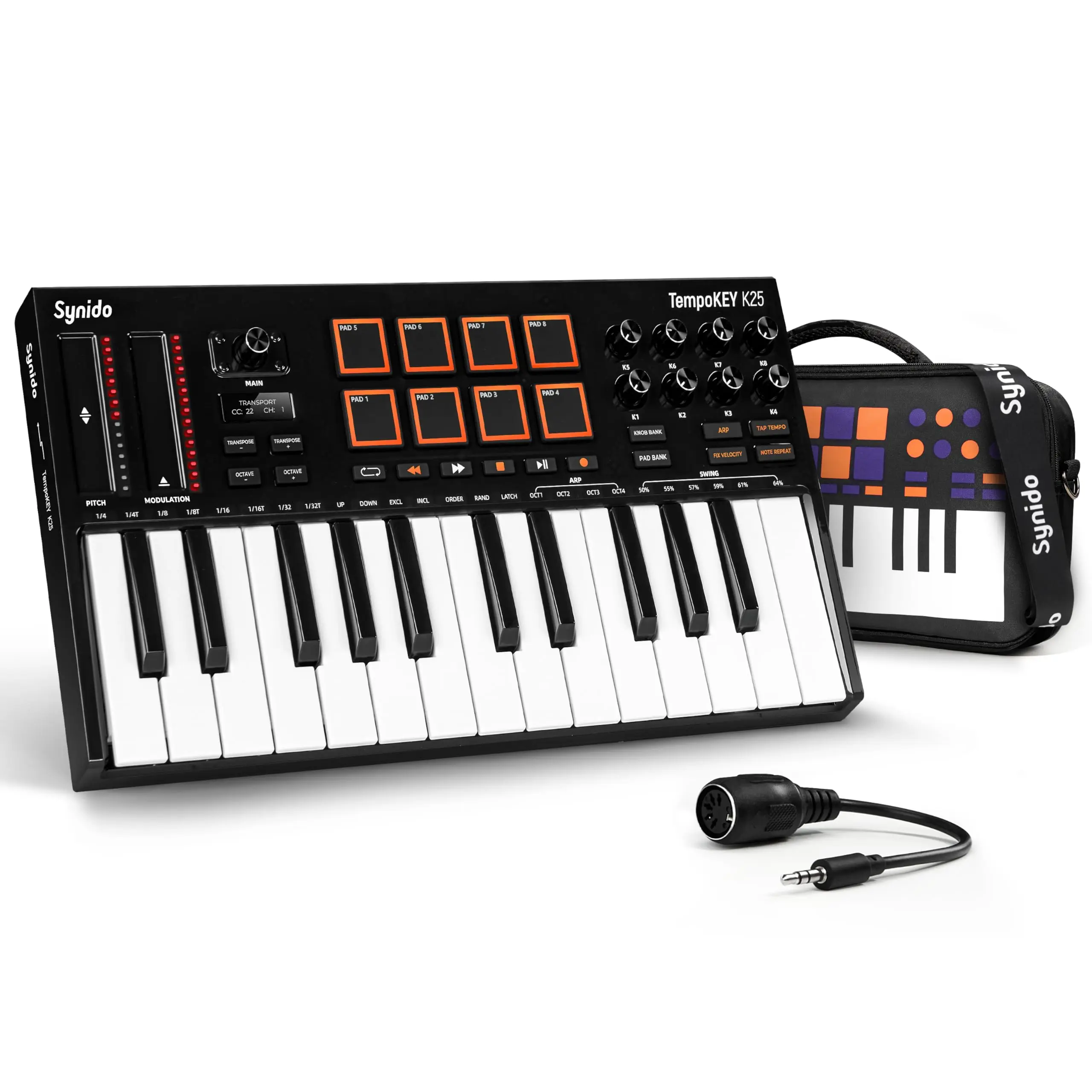 

MIDI Pad Beat Maker Machine with 16 RGB Beat Pads USB Portable Mini MIDI Controller Pad with Backlit Drum Pad 4 Assignable Knobs