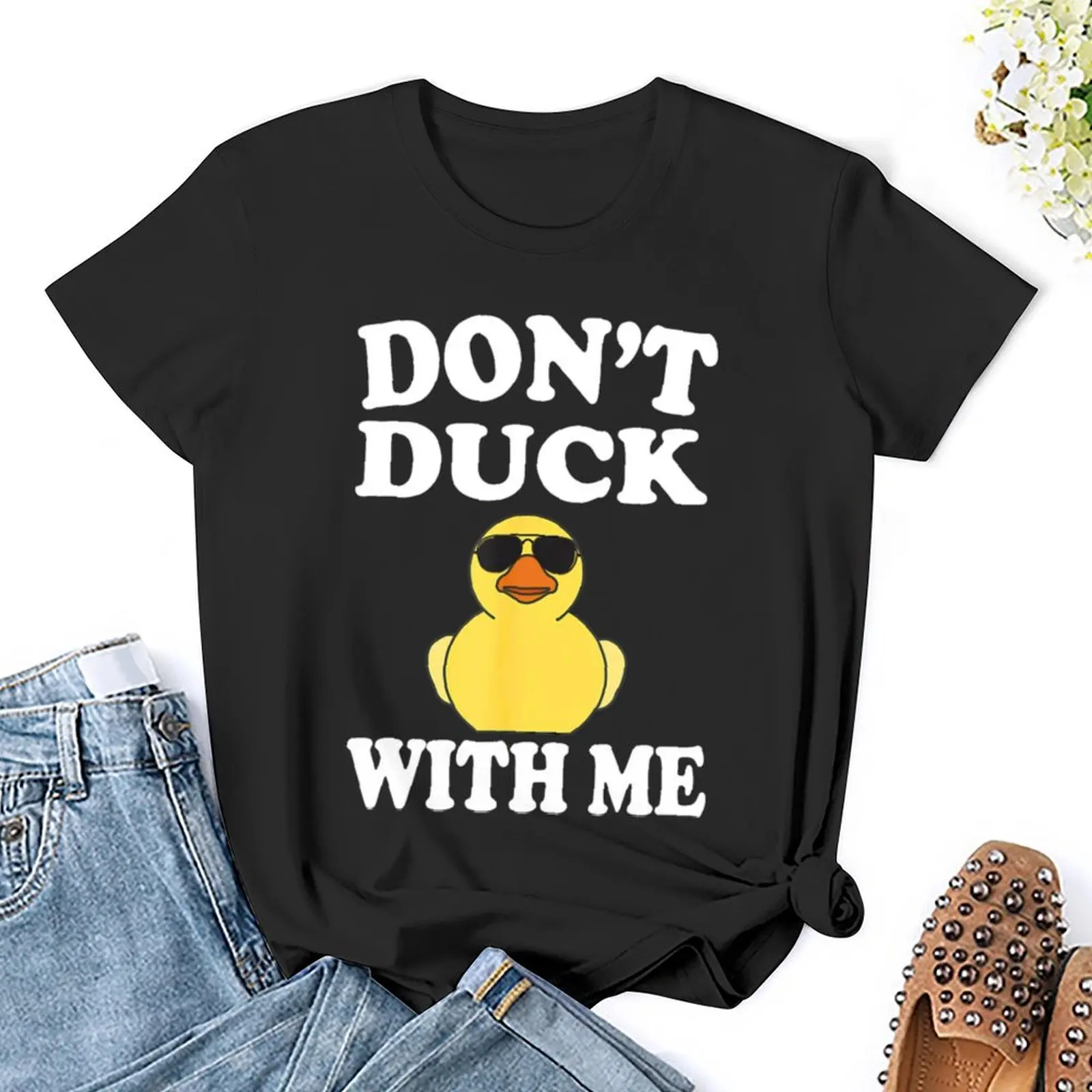Dont Duck With 재미있는 고무 오리 선물 여성용 티셔츠, 그래픽 셔츠, 캐주얼 반팔 티셔츠