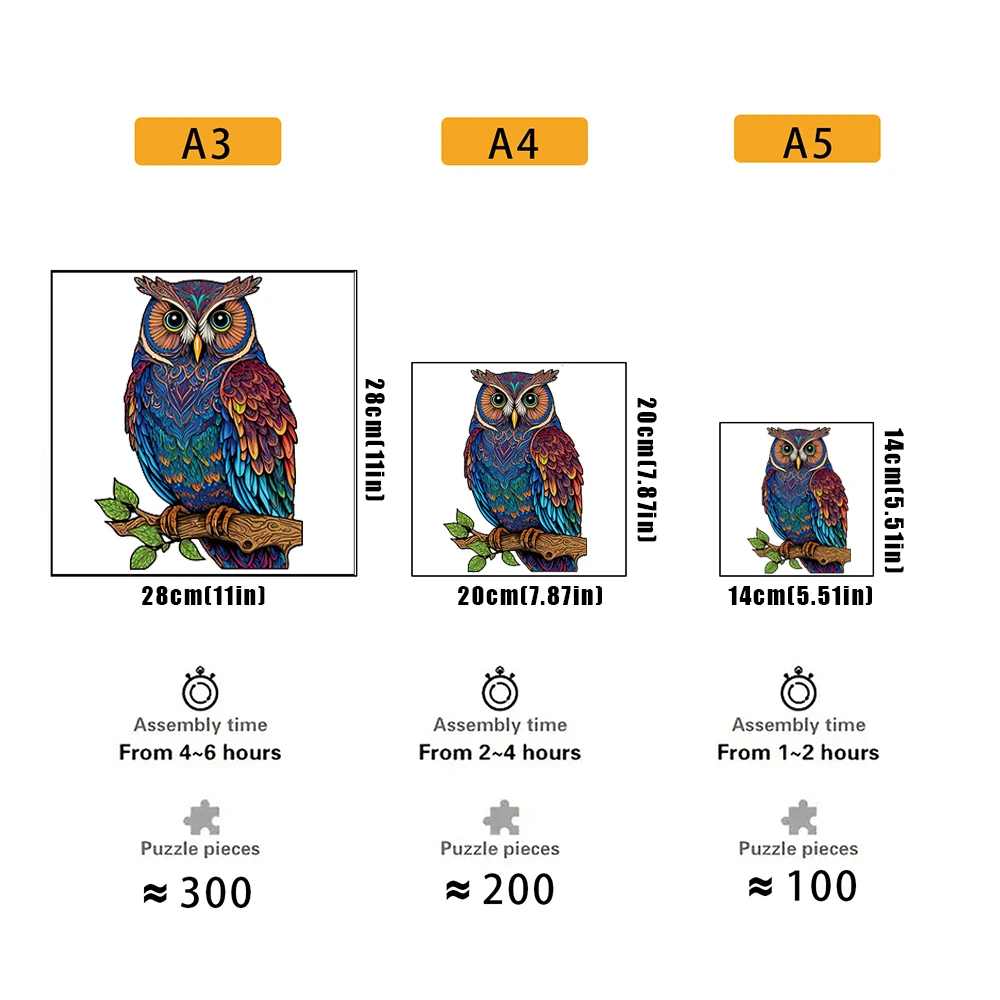 Owl Wooden Animal Puzzle DIY Crafts Brain Trainer Puzzles Game for Kids Adult Educational Wood Toy Gift Medium Difficulty Jigsaw 2