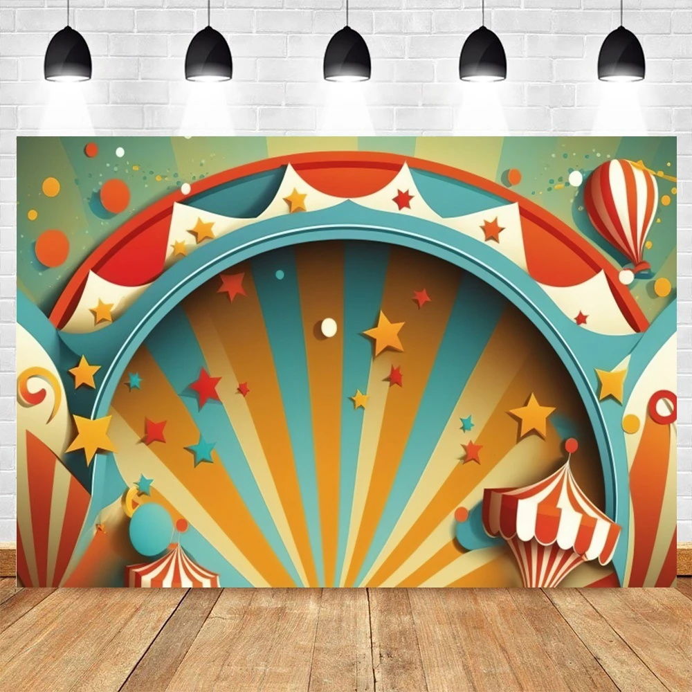 Red Circus Tent Backdrop for Carnival Night Theme Party Baby Shower Kid Birthday Red Curtain Balloon Star Photography Background