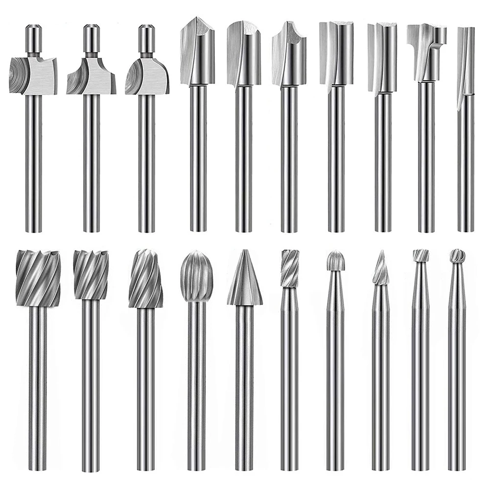 20Pc HSS Router Carbide Engraving Bits for Dremel Router Bit Set 1/8  Inch(3mm) Shank for Dremel Proxxon Rotary Tools