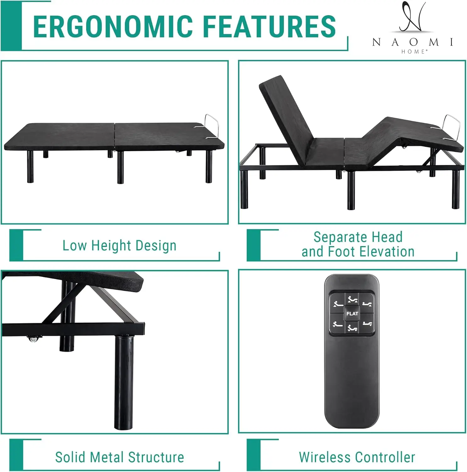 Deep Sleep Enabling Serenity Adjustable Bed Frame Full, Head & Foot Incline, 7 Adjustable Positions, Wireless Remote, Compact 3