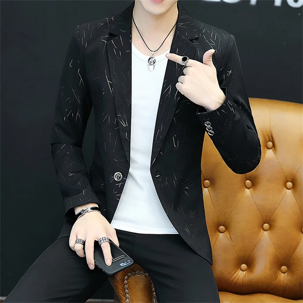 Luxury Jacket Blazer Male Suit 2023 New in Boutique Elegant Casual Business Hot Stamping Stripe Mens Slim Suit Jacket Male Coat