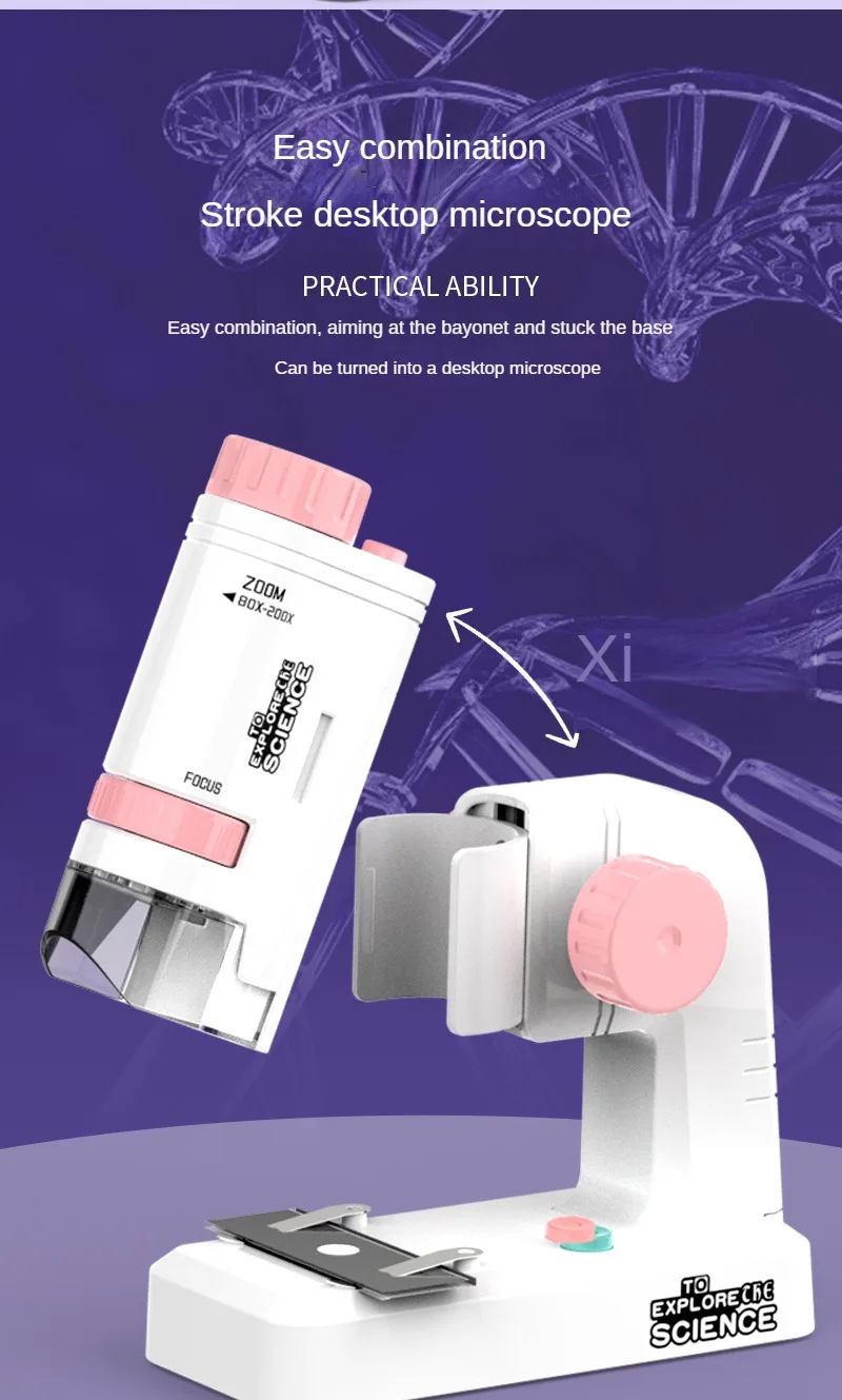 S880a8453177545cf956a5d090bd07fd1g 60-200X Children Microscope Pocket Microscope with LED Light Portable Electric Mini High Definition Science Microscope Outdoor Mallzona