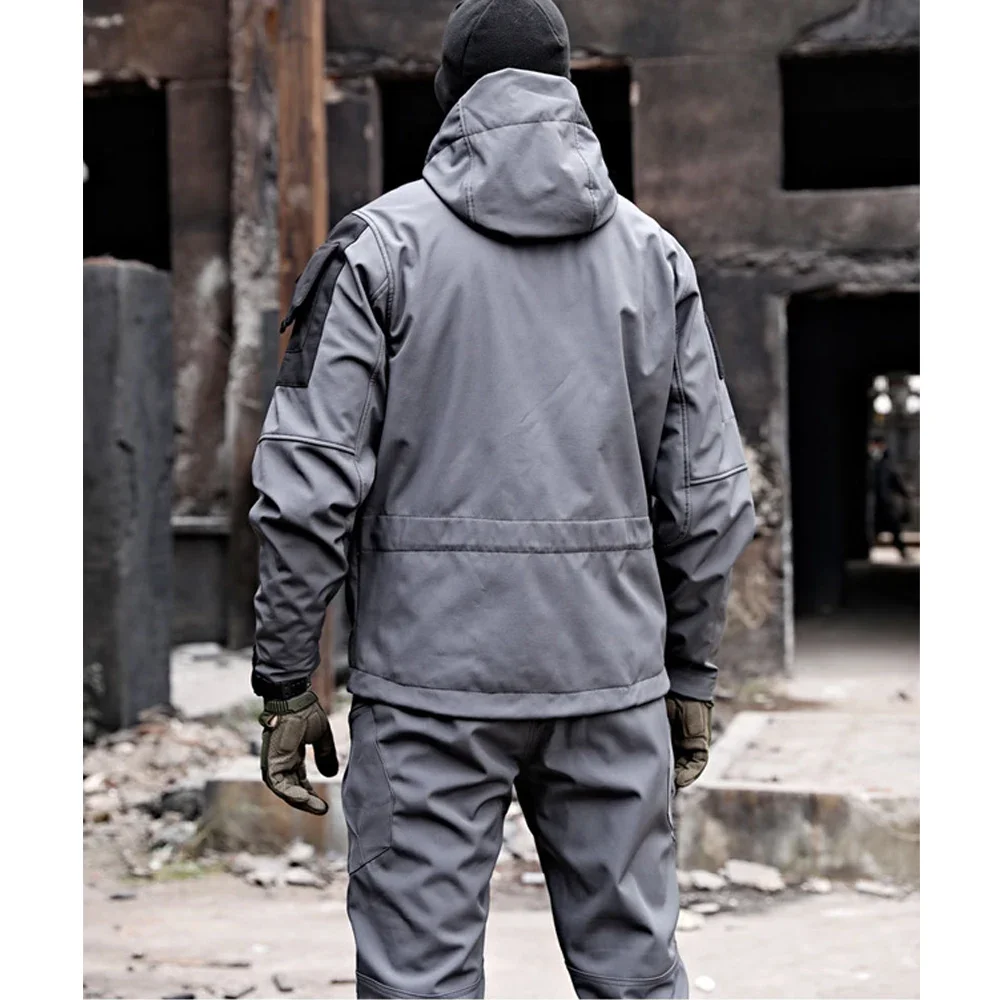 Winter Outdoor Waterproof Suits Men Tactical Windproof Hooded Jacket Fleece Warm Pants Multi-pocket  Thermal Sets Autumn 6