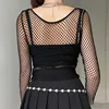 Goth Fishnet Grunge Mall Gothic Women's Sexy T-shirts Punk Black White Transparent Basic Crop Tops Skinny Fashion Clothing Alt 4