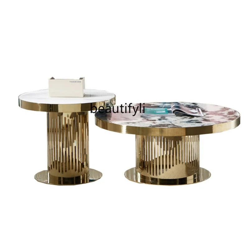 

Modern Minimalist round Living Room Coffee Table Combination Light Luxury Sofa Side Table Creative Nordic Marble Nested Tables