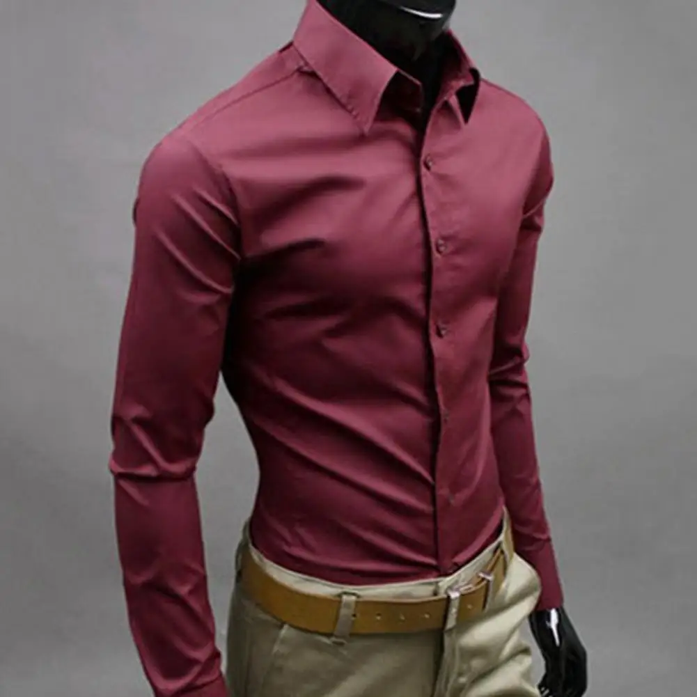 New Plus Size 5XL Men Solid Color Business Shirt Fashion Classic Basic Casual Slim Glossy Long Sleeve Shirt Brand Men's Shirt
