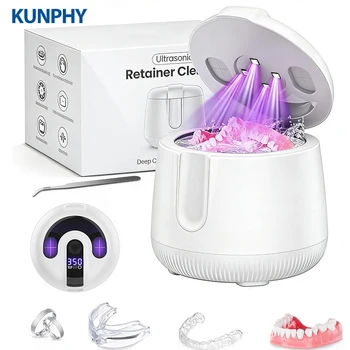 KUNPHY Ultrasonic Retainer Cleaner Machine 48kHz Dental Cleaning Pod 200ML with UV Cleaner for Dentures Aligners Mouth Guards 1